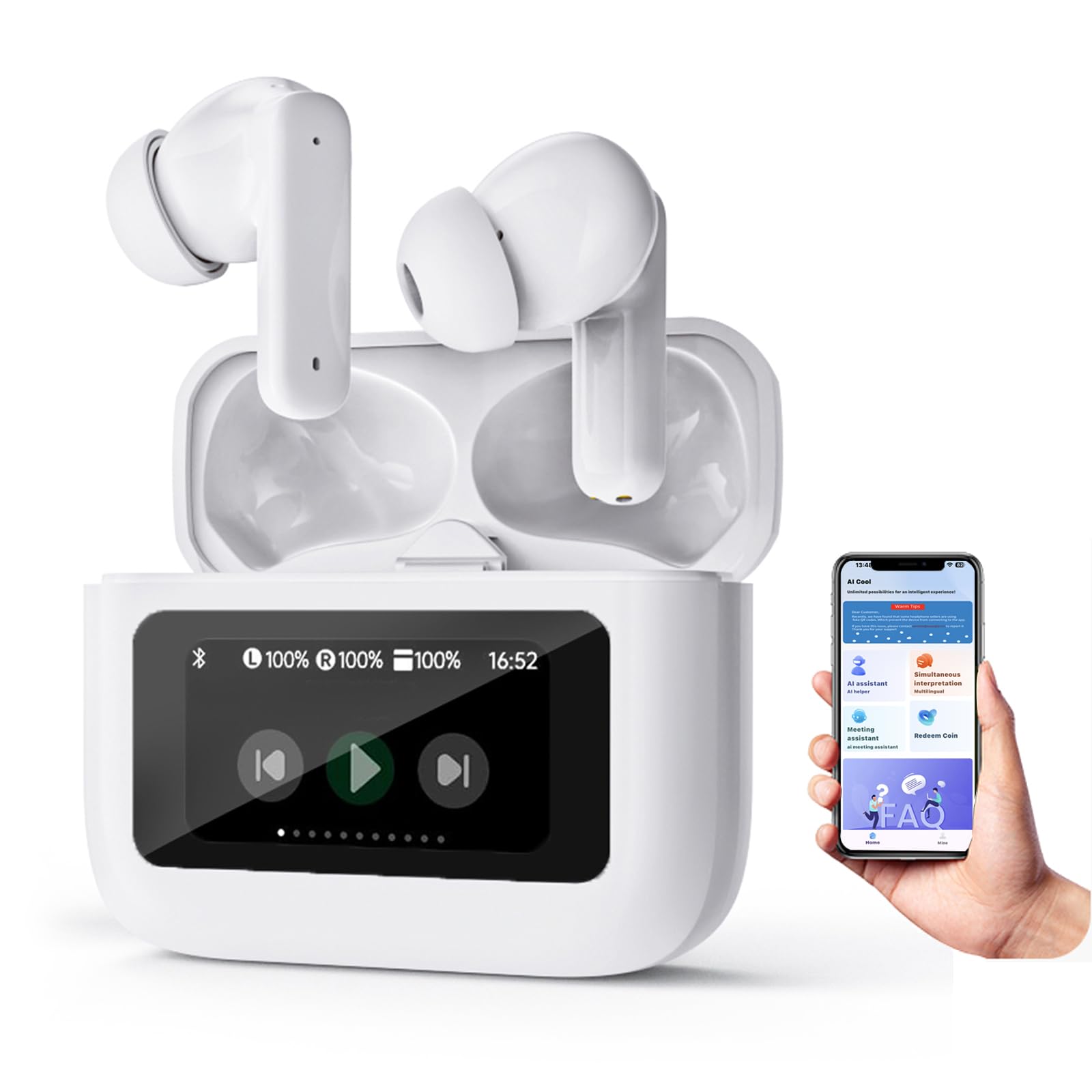 AI Language Translator Earbuds - Real-Time Bilingual Translation for iPhone & Android | Wireless Bluetooth Earbuds with Touch Screen | Perfect for Travel, Business Meetings & Language Learning