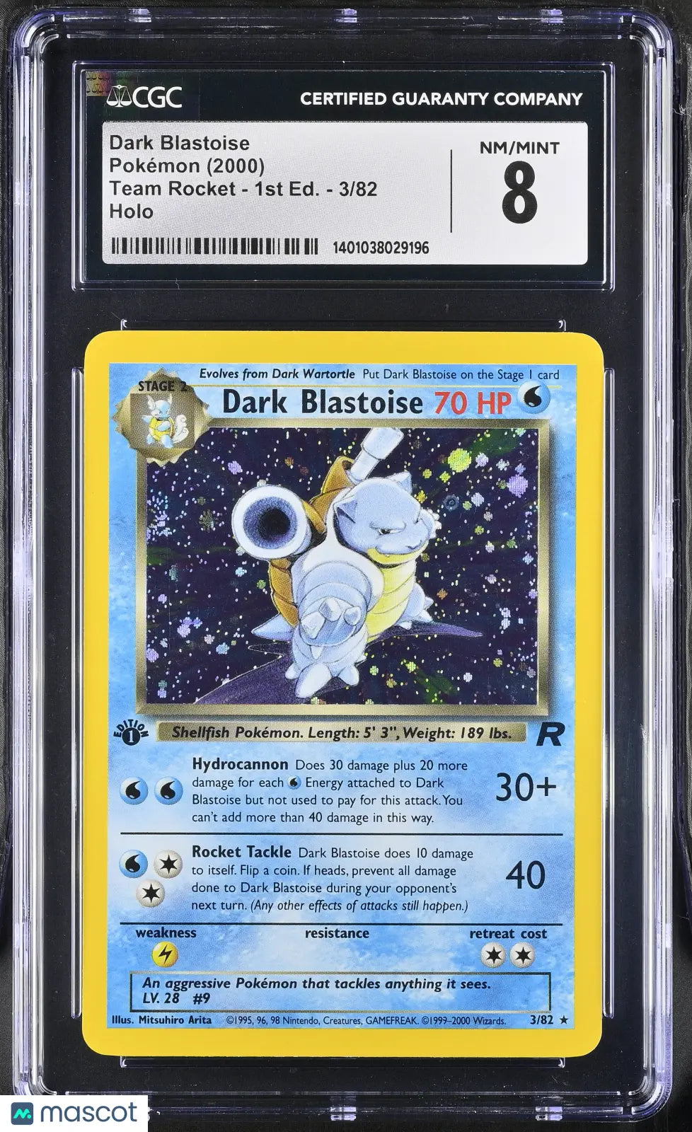 2000 Pokémon Team Rocket Dark Blastoise 1st Edition Holo Card 3/82 - CGC 8 Graded - Rare Collectible for Pokémon TCG Players & Investors - Perfect for Display, Gaming & Trading
