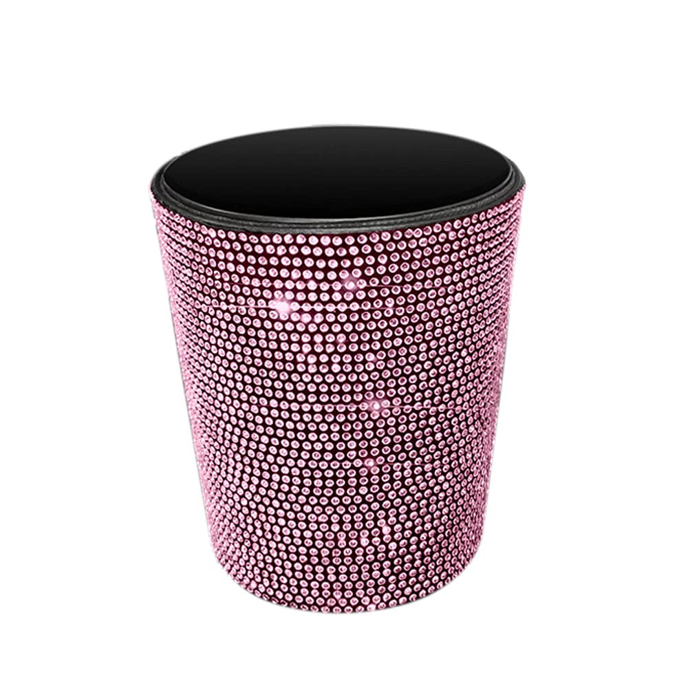 **Glitter Diamond Hanging Car Trash Can - Pink Universal Car Garbage Bin, Multifunctional Organizer & Storage Box for Vehicles, Road Trips, and Office Use**