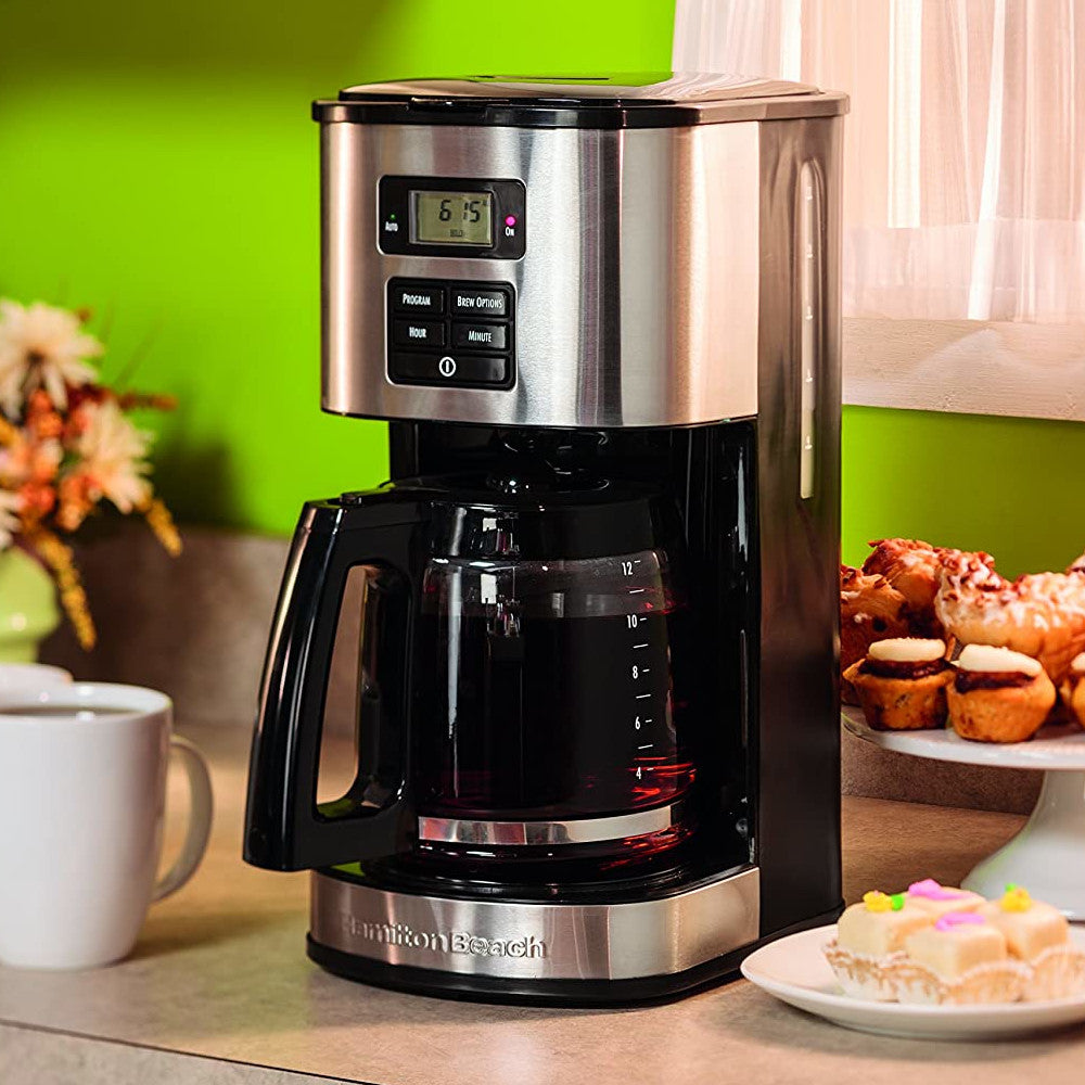 Hamilton Beach 12 Cup Coffee Maker - Programmable Drip Coffee Machine with Auto Shutoff, Blemished Packaging (Full Warranty) - Model 49618 - Perfect for Home, Office, or Kitchen Use