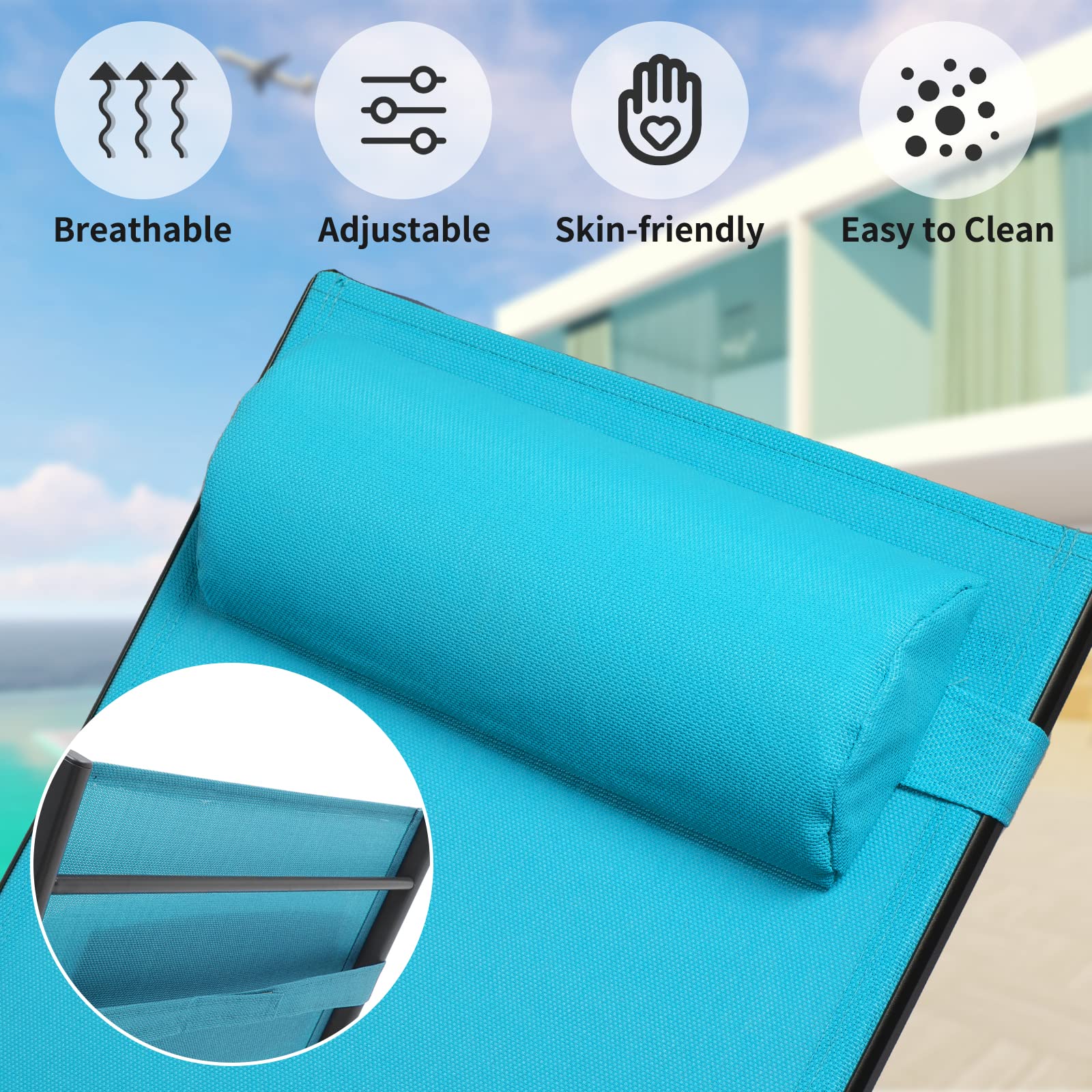 3-Piece Patio Chaise Lounge Chair Set - Aluminum Outdoor Reclining Sun Lounger with Adjustable Headrest & Side Table - Perfect for Poolside, Beach, Garden & Lawn Relaxation (Blue) - Ideal for Sunbathing, Tanning & Outdoor Lounging