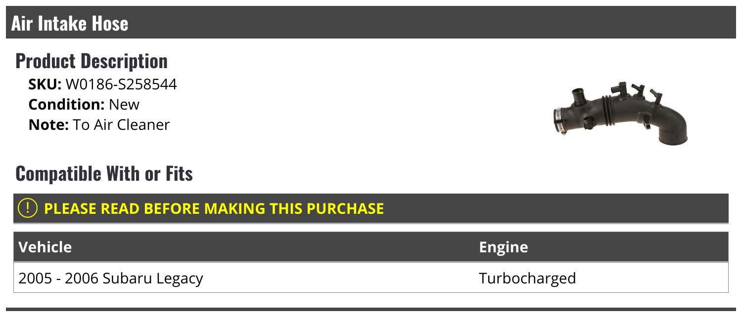 High-Performance Air Intake Hose for 2005-2006 Subaru Legacy Turbo - Direct Replacement for OEM Air Cleaner System - Improve Engine Airflow for Better Acceleration & Fuel Efficiency