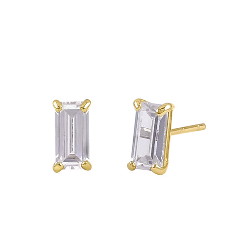 14K Yellow Gold Baguette Cubic Zirconia Stud Earrings - 6x3mm Hypoallergenic CZ Earrings for Women, Perfect for Weddings, Parties & Everyday Wear