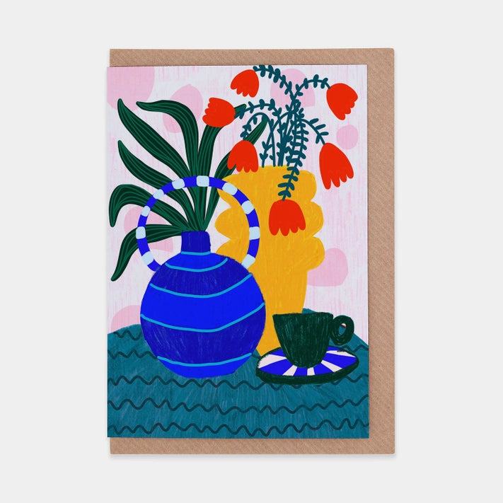 Tulips and Coffee Greeting Card - Blank Inside for Handwritten Messages - Perfect for Birthday, Thank You, and Friendship Cards