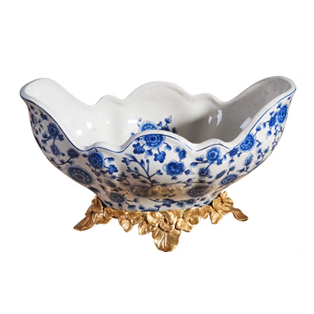 Elegant Ceramic Fruit Bowl with Copper Accent - Large 32x17cm Fruit Tray for Home Decor, Dried Fruits & Candy Display (Bronze) - Perfect for Kitchen Counter, Dining Table & Party Serving