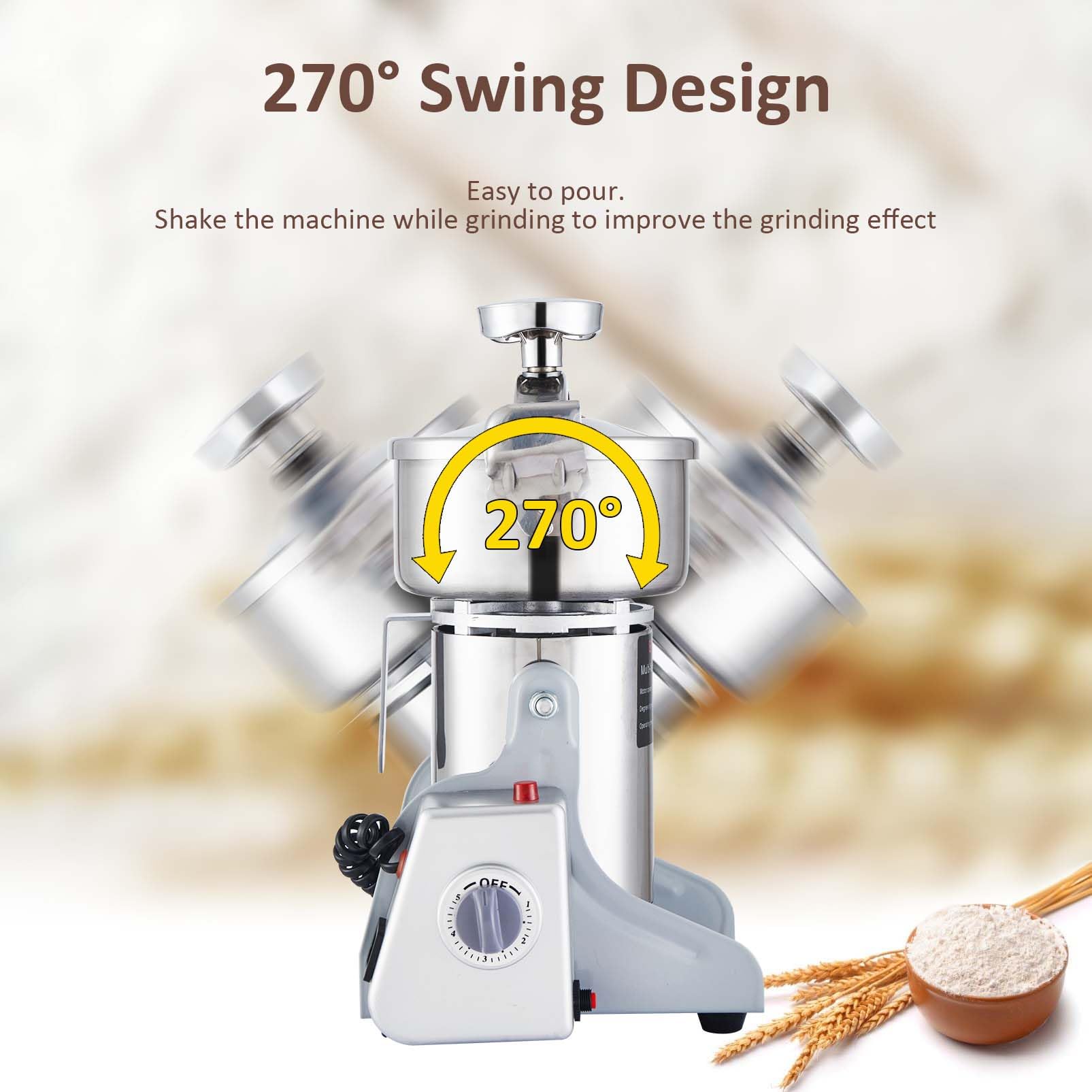 800W Electric Grain Mill Grinder - High-Speed 36000r/min Stainless Steel Dry Grinder for Wheat, Rice, Spices - Perfect for Home Kitchen & Commercial Use - Make Fresh Flour, Coffee, Baby Food & More