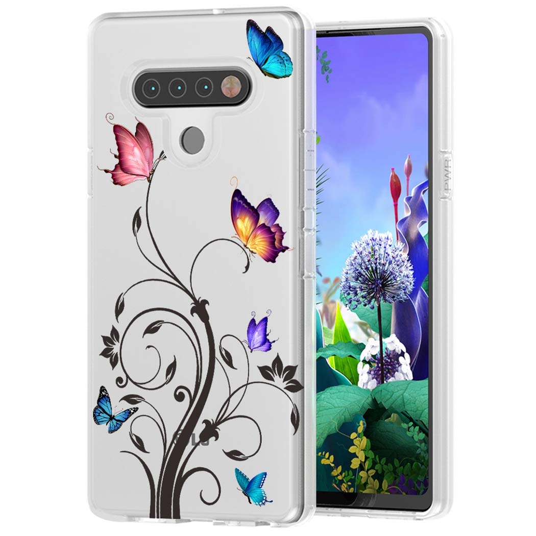 Shockproof Clear TPU Phone Case for LG K51, LG Reflect & LG Q51 - Soft Protective Transparent Cover for Women & Girls (Butterfly Design) - Perfect for Everyday Use, Work & Travel Protection