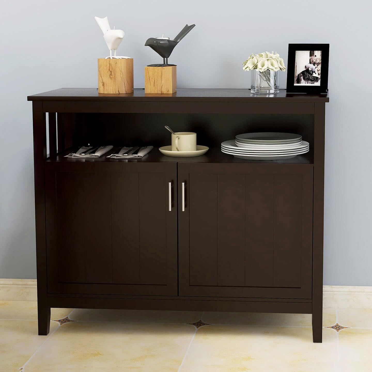 Modern Kitchen Storage Sideboard Buffet Cabinet with 2 Doors & Adjustable Shelves - Solid Wood Console Table for Dining Room, Living Room or Restaurant (Brown) | Perfect for Home Organization, Entertaining Guests & Small Business Storage Solutions