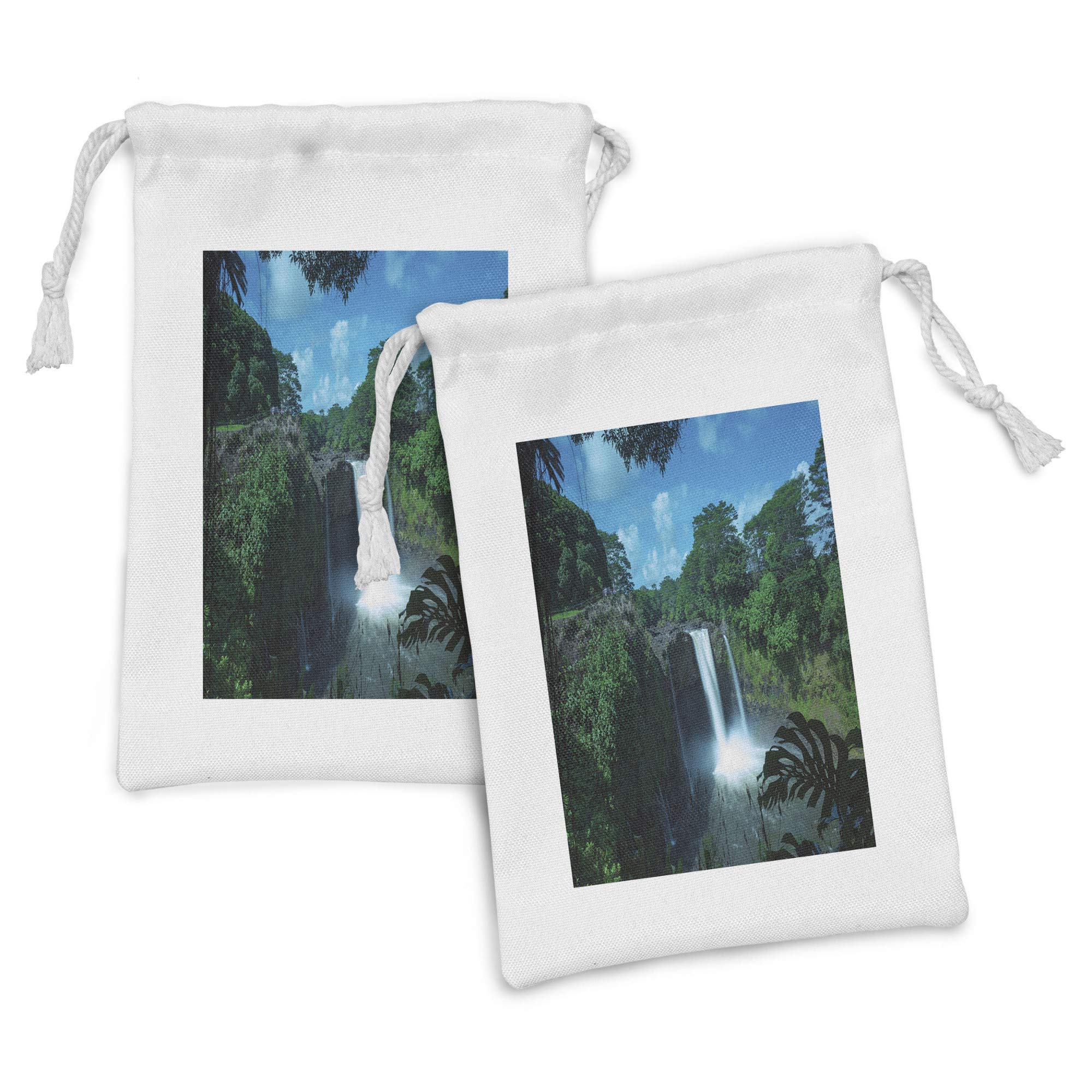 Ambesonne 2-Pack Nature Fabric Pouch with Rainbow Waterfall & Exotic Forest Design - 9