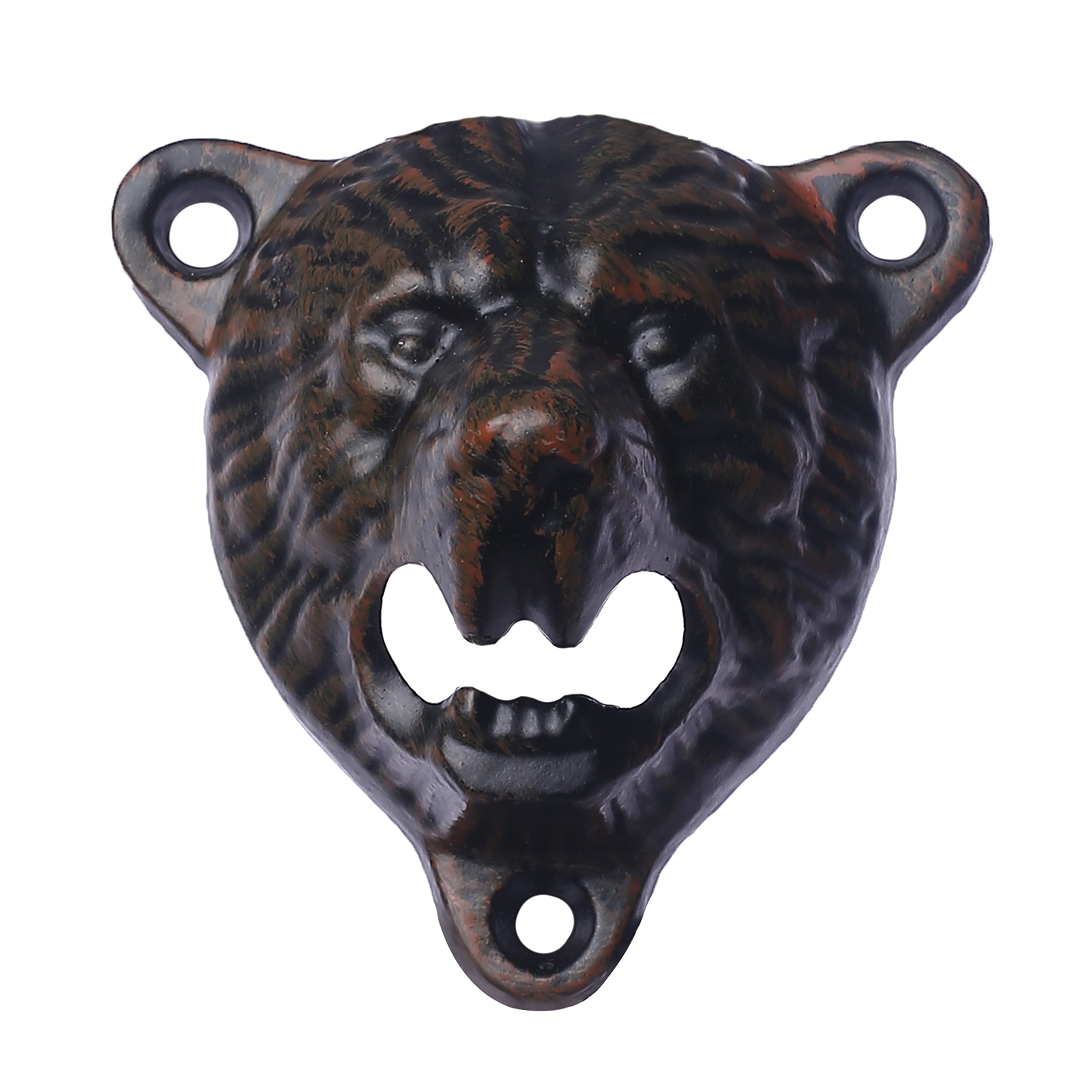 Bear Head Wall Mounted Beer Bottle Opener - Cast Iron Grizzly Teeth Decor (Rustic Black) - Perfect for Man Cave, Bar, Pub & Home Kitchen Decor