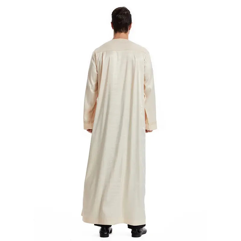Premium Middle Eastern Arab Men's Thobe with Front Zipper - Traditional Islamic Robe for Eid, Wedding & Daily Wear - Comfortable Long Dress for Special Occasions & Prayer
