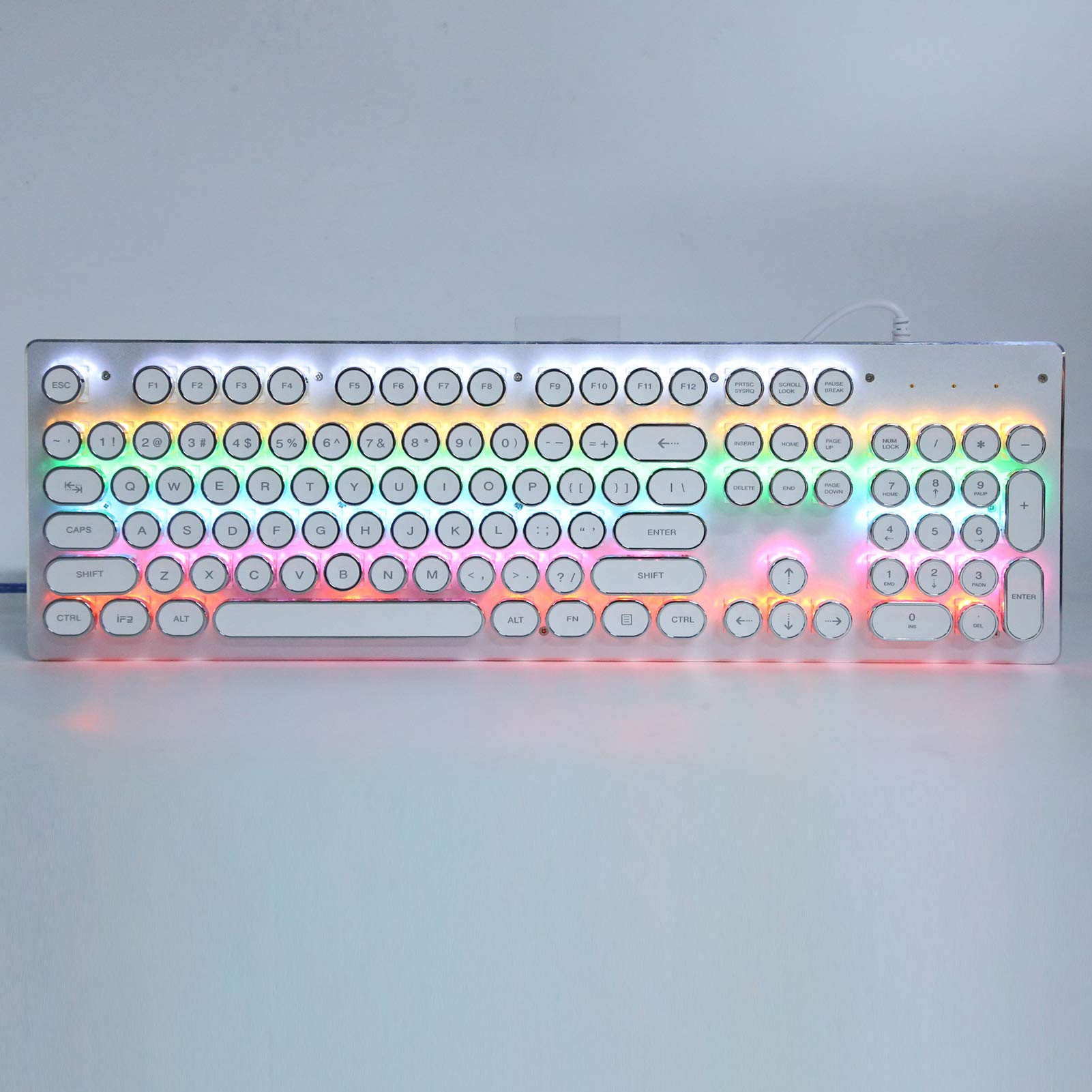 HJK920 Retro Mechanical Keyboard - 104 Keys, RGB Backlit, Ergonomic for Gaming & Work (White) - Perfect for Desktop & Office Use