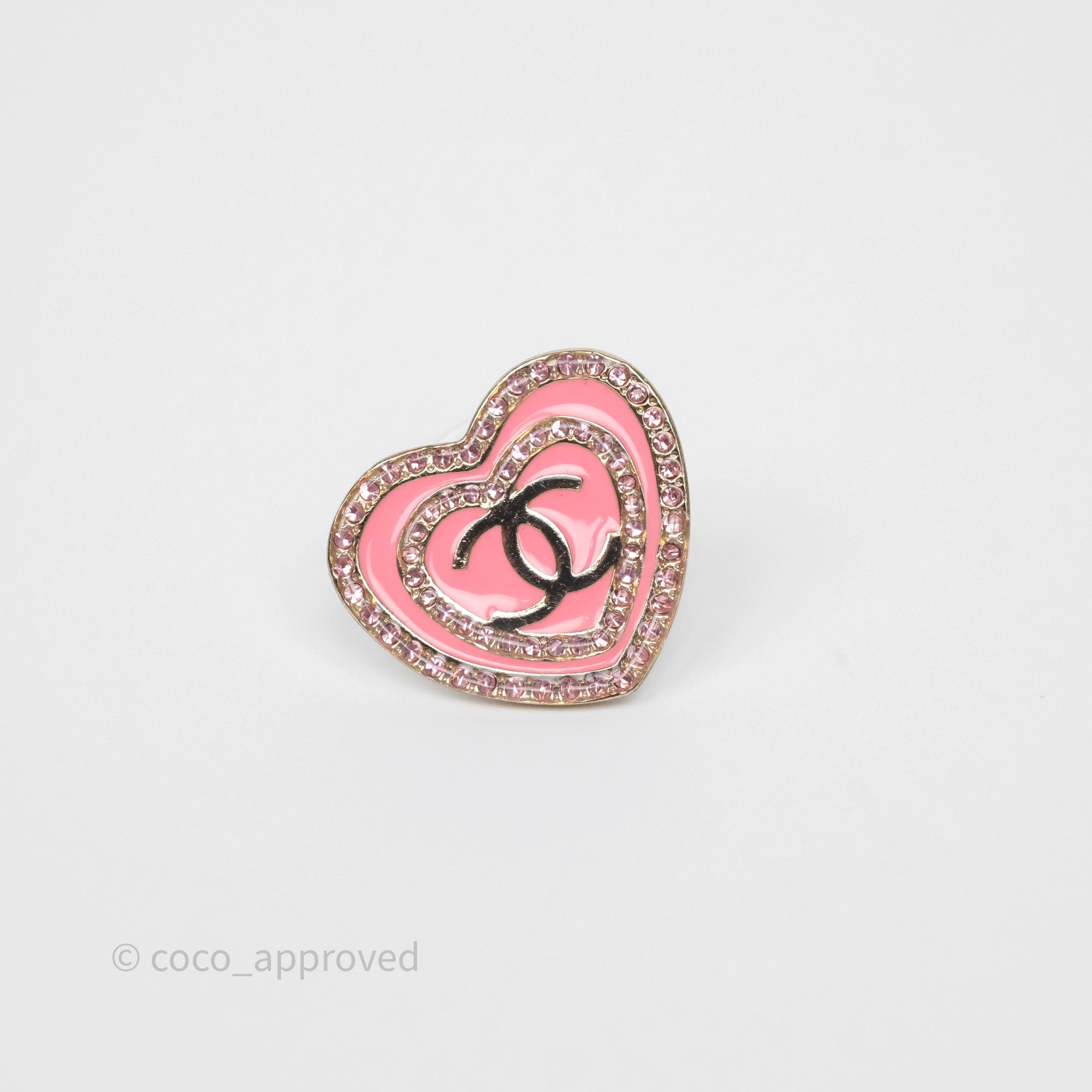 Chanel CC Heart Earrings with Pink Crystals - Gold Tone 24S - Elegant Jewelry for Women, Perfect for Valentine's Day Gifts, Date Night & Special Occasions