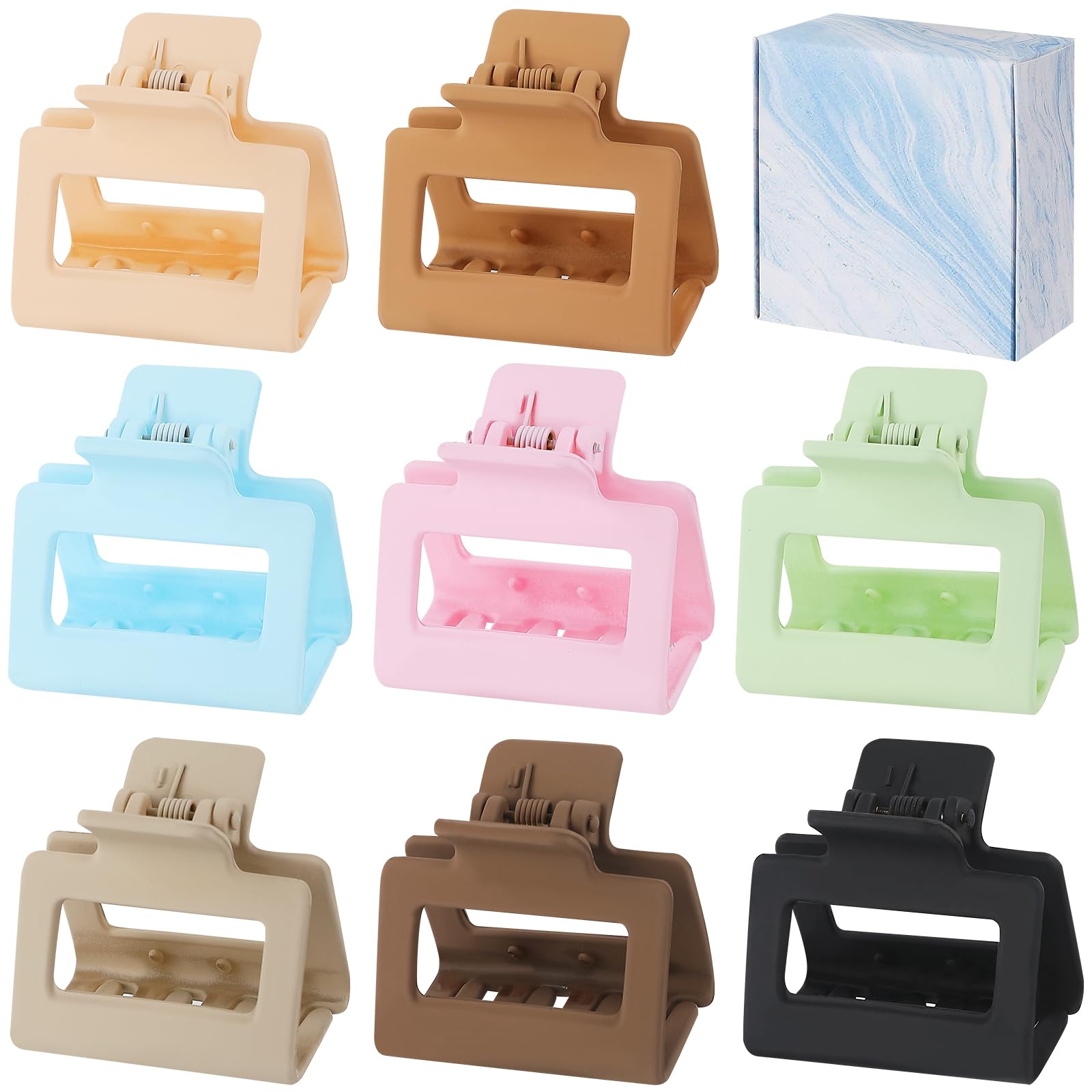8 Pack Small Rectangle Claw Clips for Thin, Medium & Thick Hair - 2 Inch Cute Jaw Hair Clips for Women & Girls - Perfect for Ponytails, Buns & Everyday Hairstyles