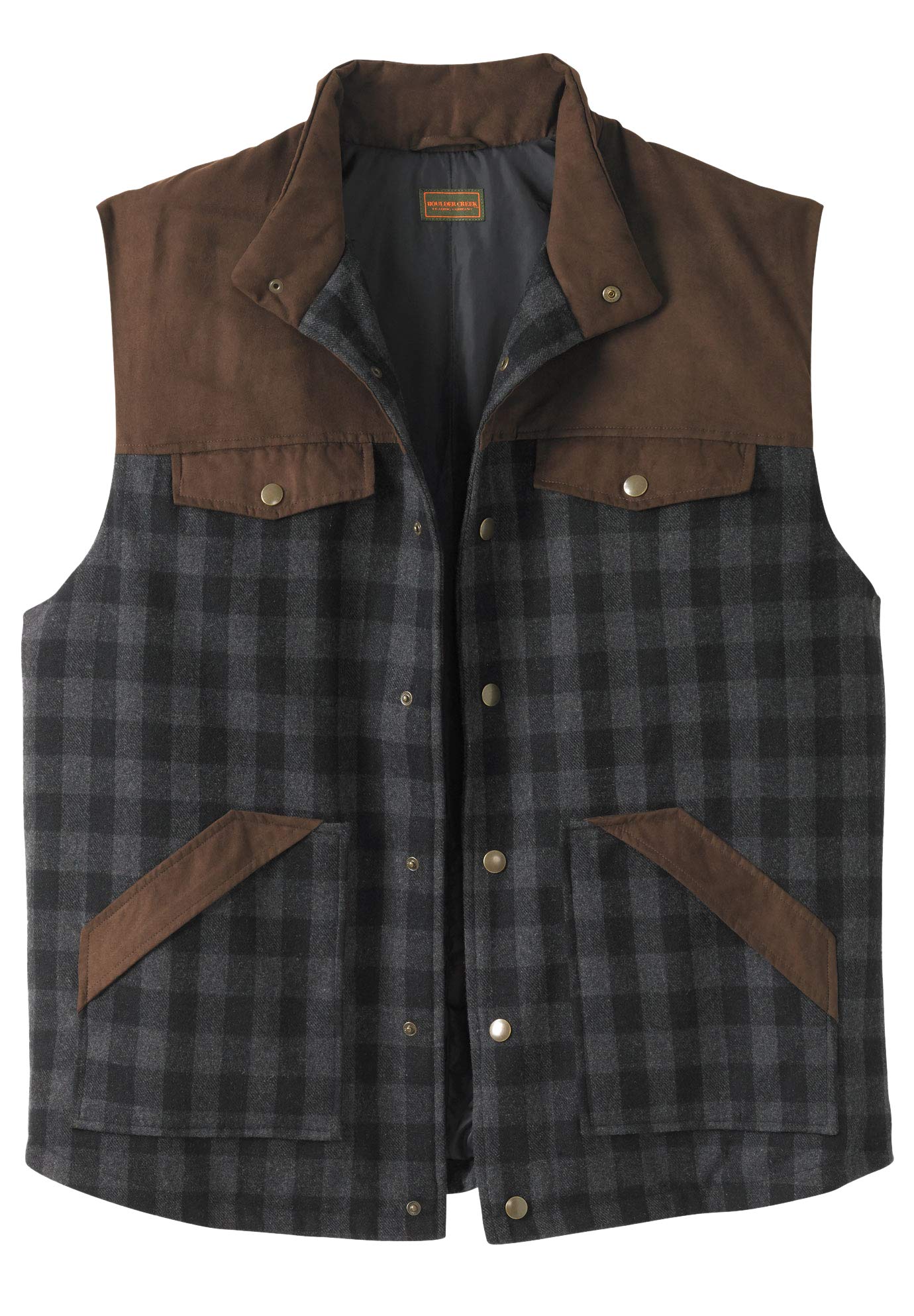 KingSize Men's Big & Tall Plaid Multi-Pocket Vest - Warm Fleece Lined Hunting & Outdoor Work Vest for Winter Camping & Fishing