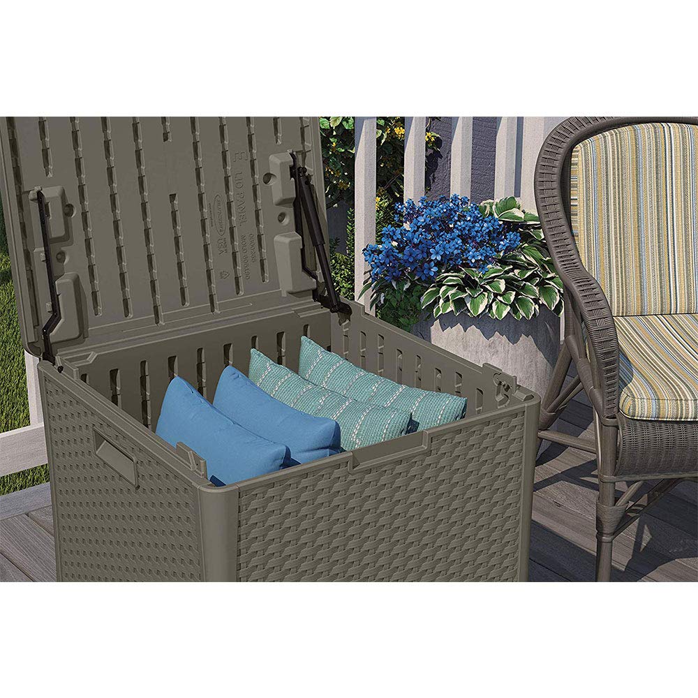 Suncast 60 Gallon Outdoor Weather-Resistant Hard Plastic Storage Deck Box with Handles & Lid - Perfect for Patio, Garden, Shed Organization (Stoney Gray) | Ideal for Storing Cushions, Pool Toys & Outdoor Gear