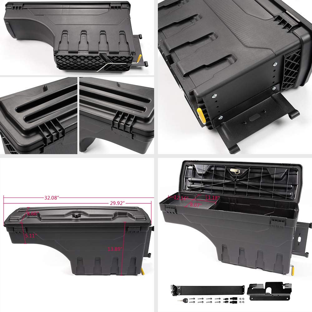 Lockable Passenger Side Truck Storage Box for Chevrolet Silverado & GMC Sierra 1500/2500/3500 HD (2007-2018) - Black Wheel Well Tool Box | Right Rear Installation | Perfect for Road Trips, Camping & Work Site Organization