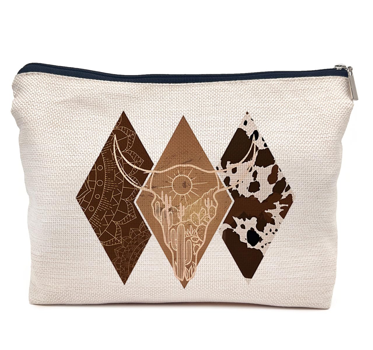Western Geometric Makeup Bag - Stylish Cowgirl Cosmetic Pouch for Women | Perfect for Travel, Rodeo Events & Western-Themed Parties | Unique Western Gifts & Accessories