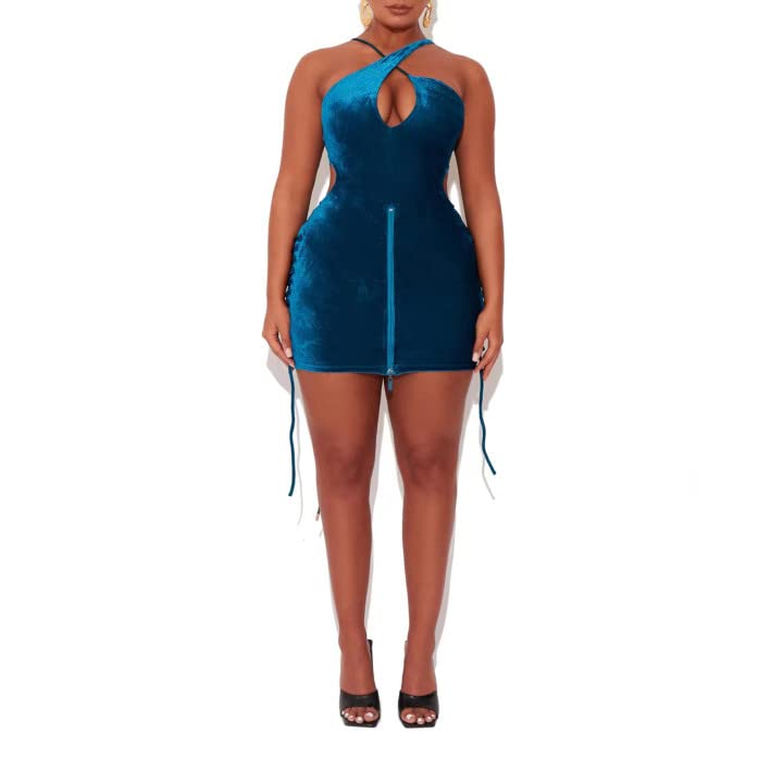 AUKNOVVTY Women's Sexy Deep V Neck Spaghetti Strap Wrap Velvet Cami Dress - Elegant Asymmetrical Bodycon Mini Dress for Evening Party, Date Night & Special Occasions