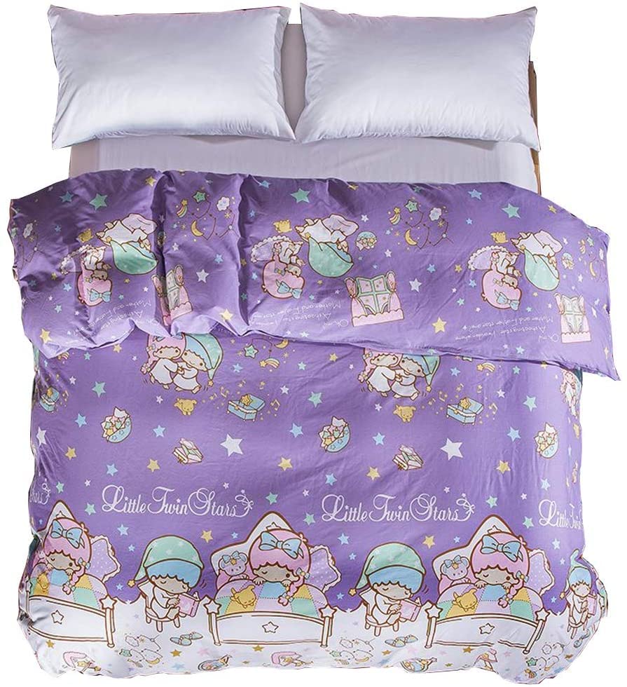 HOLY HOME Little Stars Cartoon Bedding Set - Twin Size Violet Bed Sheets for Girls | Perfect Birthday Gift for Daughter | Cozy Bedroom Decor for Kids & Teens