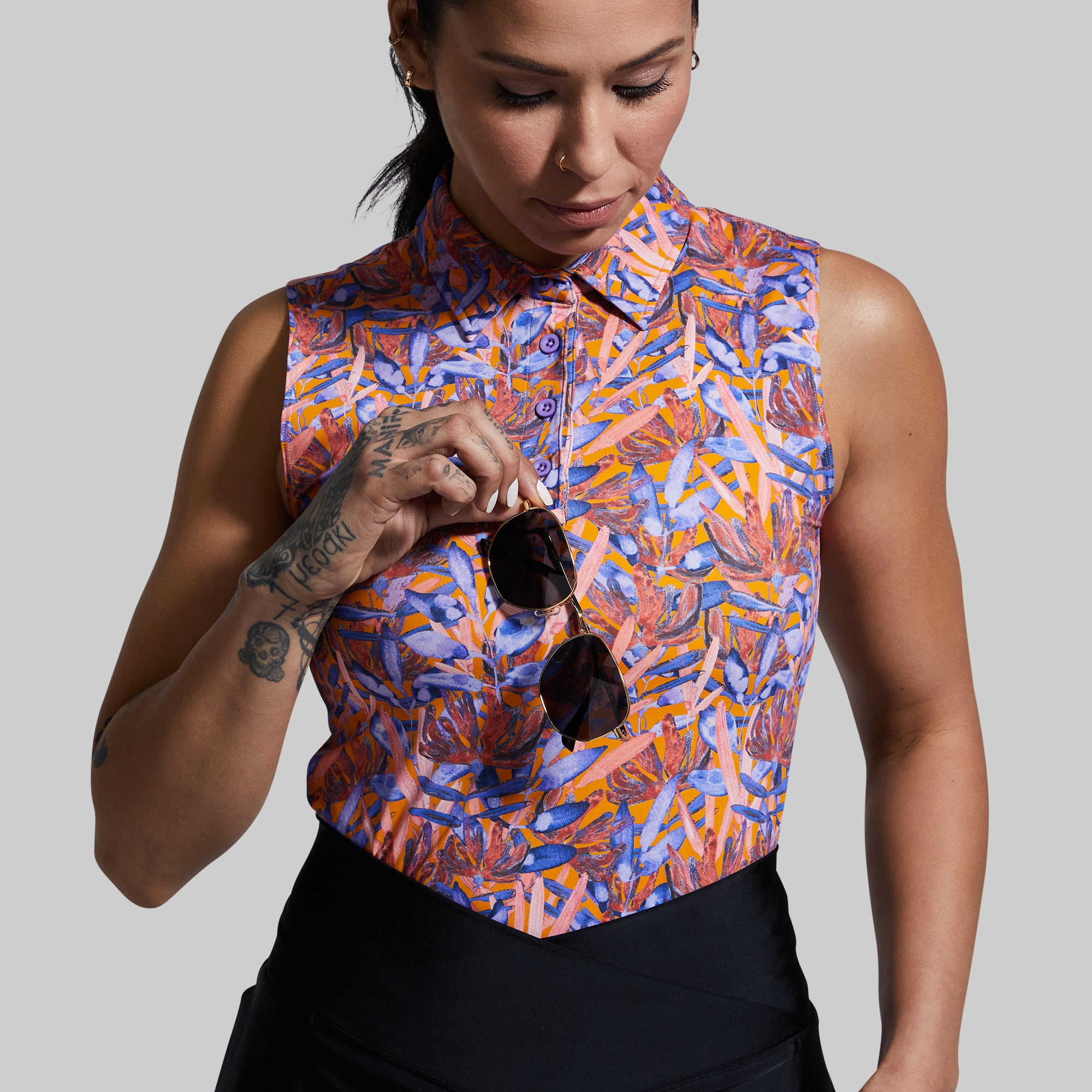 Victory Sleeveless Polo Shirt for Men - Breathable Athletic Golf Shirt with Moisture Wicking - Comfortable Casual Summer Top (Aster Jungle Print) - Perfect for Golf, Tennis, Gym & Outdoor Activities