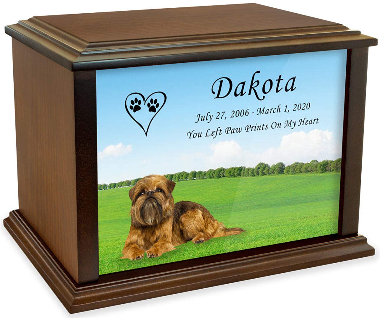 Custom Personalized Brussels Griffon Pet Dog Wooden Cremation Urn for Ashes - Medium Size Holds Up to 100lbs - Engraved Memorial Urn for Beloved Pets - Perfect for Home Memorials & Pet Ashes Display