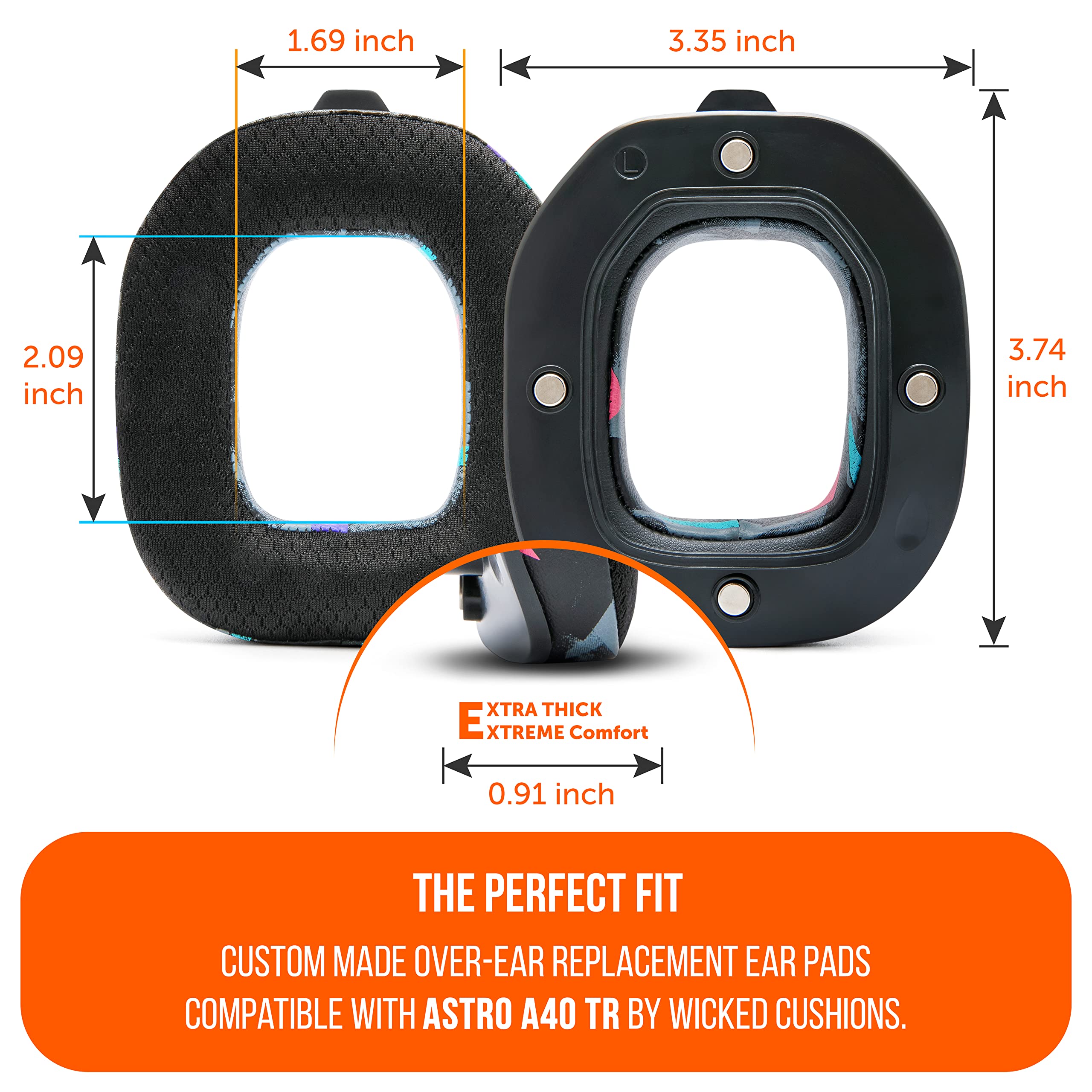 Wicked Cushions WC Freeze A40 Cooling Gel Earpads for Astro A40 TR Headset - Hybrid Fabric, Enhanced Durability & Noise Isolation (90's Black) - Perfect for Gaming, Music & Long Wear Comfort