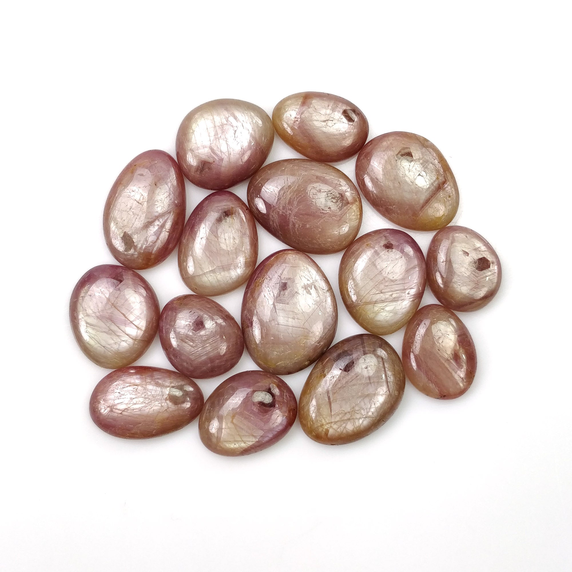Natural Untreated Orange Sheen Sapphire Cabochon Gemstone - 89.30cts, 11.5x10mm to 16.5x13mm, 15pcs (With Video) - Perfect for Jewelry Making, Wire Wrapping & Healing Crystal Collections