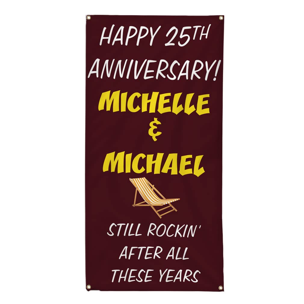 Custom Happy Anniversary Vinyl Banner - Multiple Sizes (96x48 Inches) with 8 Grommets | Weatherproof, Durable Outdoor Yard Sign for Parties, Weddings & Events | Funny Red Lifestyle Decoration