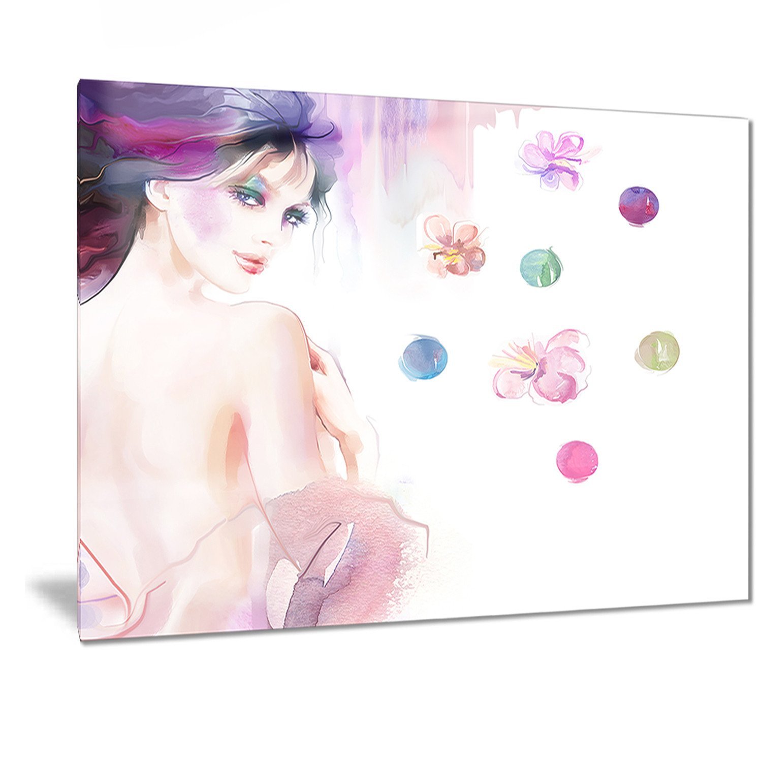 Designart Fashion Woman with Purple Shade Watercolor Painting - Modern Metal Wall Art Decor - 40x30 Inches (30''H x 40''W x 1''D) - Perfect for Living Room, Bedroom & Office Decoration