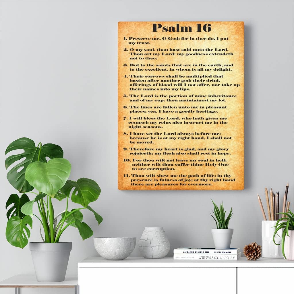 Gold Bible Verse Canvas Art - Psalm 16 Security in His Presence - Christian Wall Decor for Home, Office & Church - Inspirational Scripture Gift for Weddings, Baptisms & Housewarmings