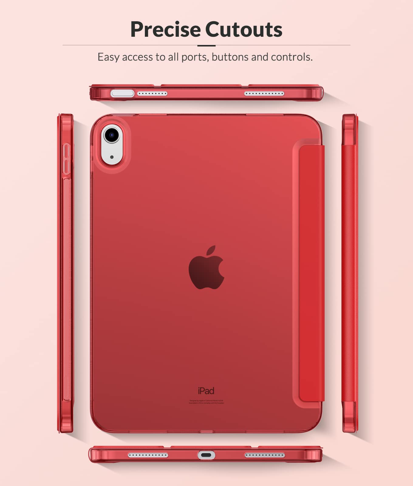 MoKo iPad 11th Gen (2025) & 10th Gen (2022) Case - 11 inch/10.9 inch Protective Cover with Soft TPU Frosted Back, Auto Wake/Sleep, Touch ID Support - Red | Perfect for Work, School & Travel