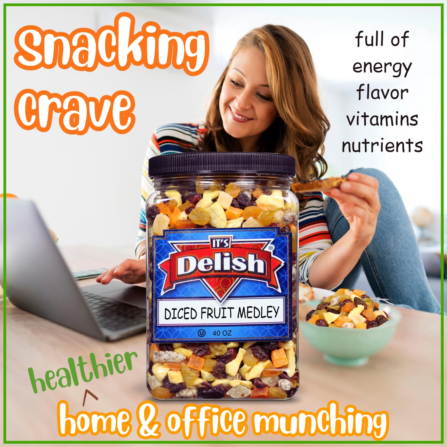 Dried Mixed Fruit Dices Medley - 40oz Jumbo Container | Healthy Vegan Snacks for Adults, Kids & Pets | Gluten-Free, Kosher Trail Mix with Berries & Dry Fruits | Perfect for Hiking, School Lunches & Office Snacks