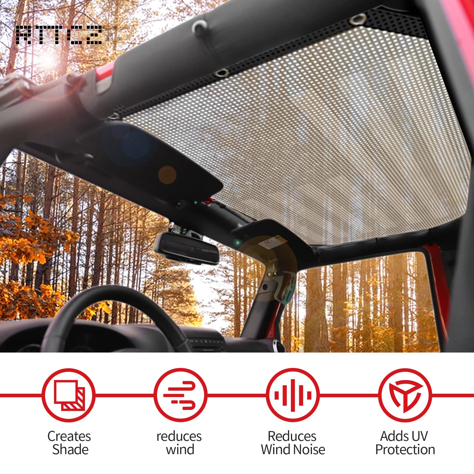 RT-TCZ Jeep Wrangler JK Front Top Shade | American Flag Bikini Sunshade Mesh Cover for 2007-2017 JK & JKU Models | Perfect for Summer Beach Trips & Off-Road Adventures