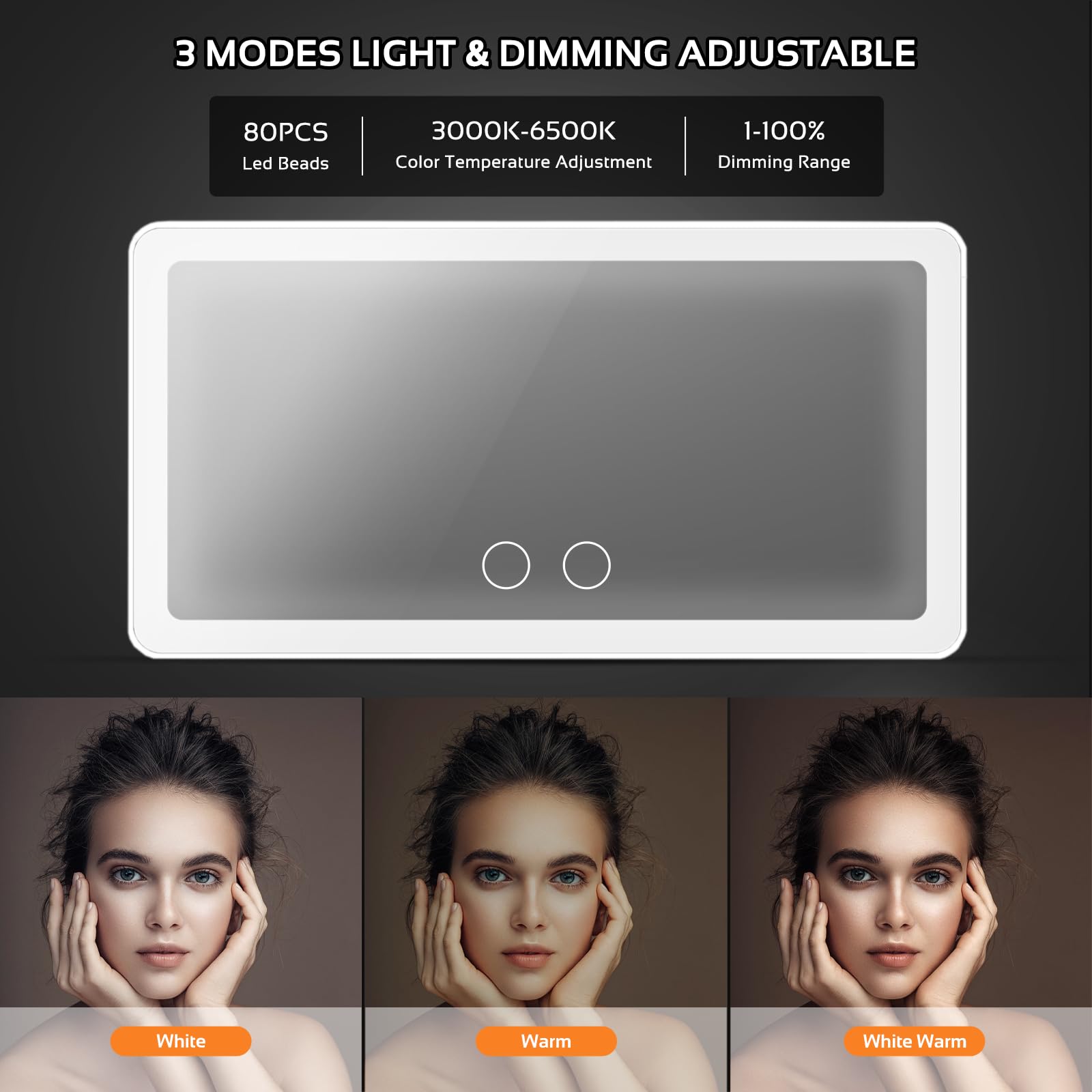 Upgrade Car Sun Visor Vanity Mirror with 80 LED Lights - Rechargeable Makeup Mirror with 3 Light Modes & Dimmable Touch Control - Universal Fit for Car, Truck, SUV - Perfect for Night Driving, Makeup Application & Emergency Lighting