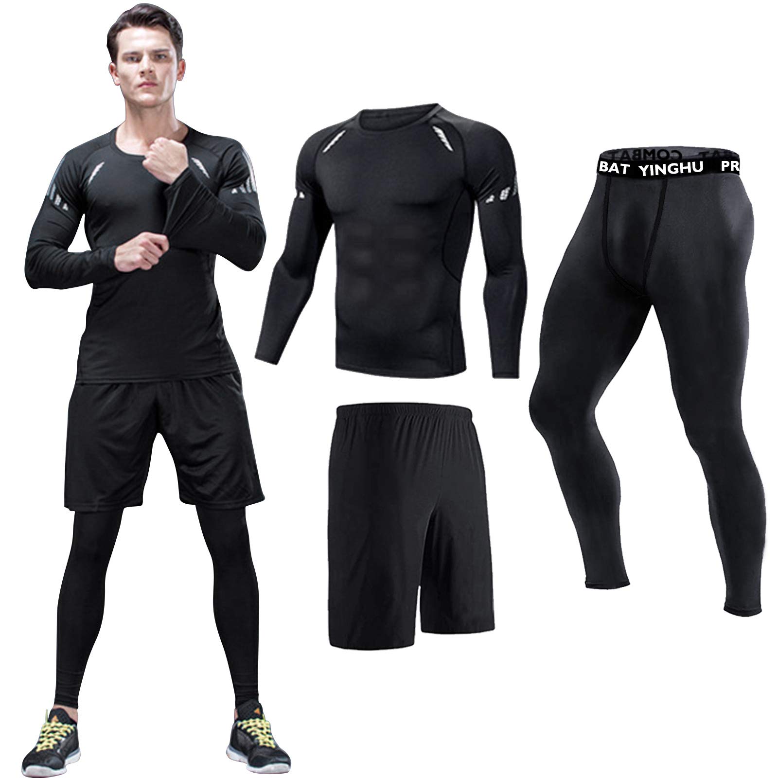 Danfiki Men's 3-Pack Gym Clothes Set - Running Sports Wear with Zip Pocket & Drawstring Shorts, Compression Leggings & Loose Fitting Base Layers for Workout, Training & Fitness | Perfect for Gym, Jogging & Outdoor Activities