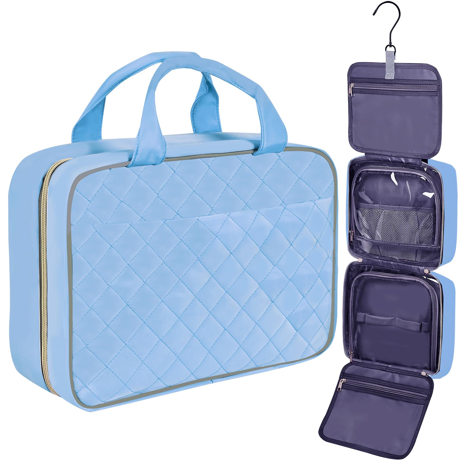 Waterproof Hanging Toiletry Bag for Women - Large Travel Cosmetic Organizer with Hook, Makeup & Accessories Storage (Baby Blue) - Perfect for Air Travel, Gym, Camping & Weekend Getaways
