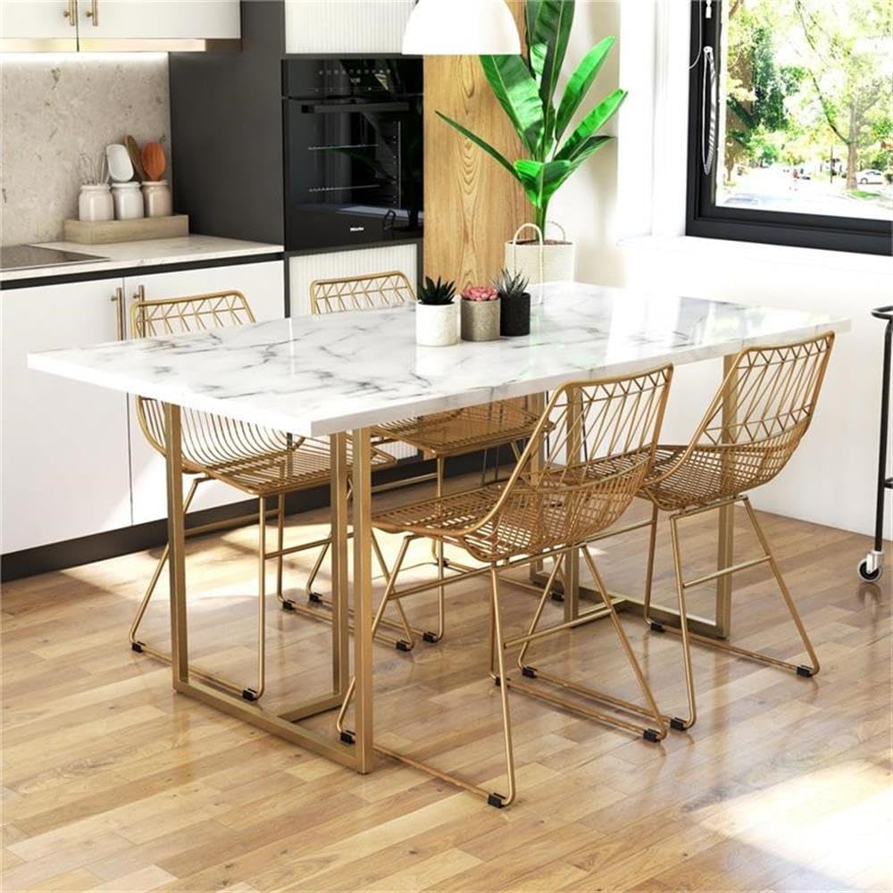 CosmoLiving Astor Dining Table - White Marble Top with Gold Metal Legs | Modern Luxury Dining Room Furniture for Home & Restaurant Decor