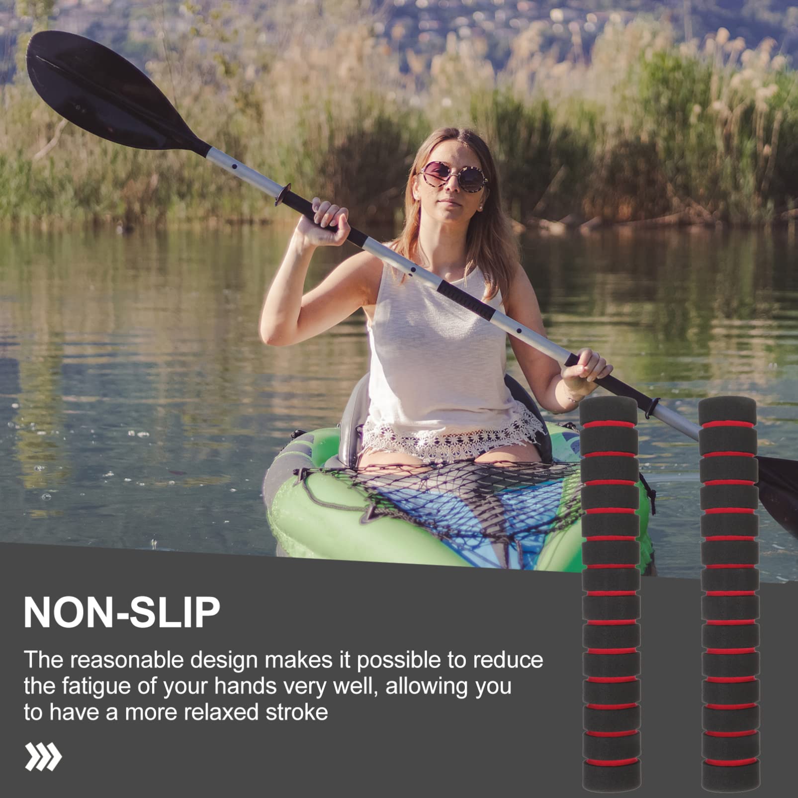 Non-Slip Silicone Kayak Paddle Grips - 1 Pair Sponge Wraps for Oars (22cm, Black) | Durable & Comfortable Kayaking Accessories for Enhanced Grip & Control on Water