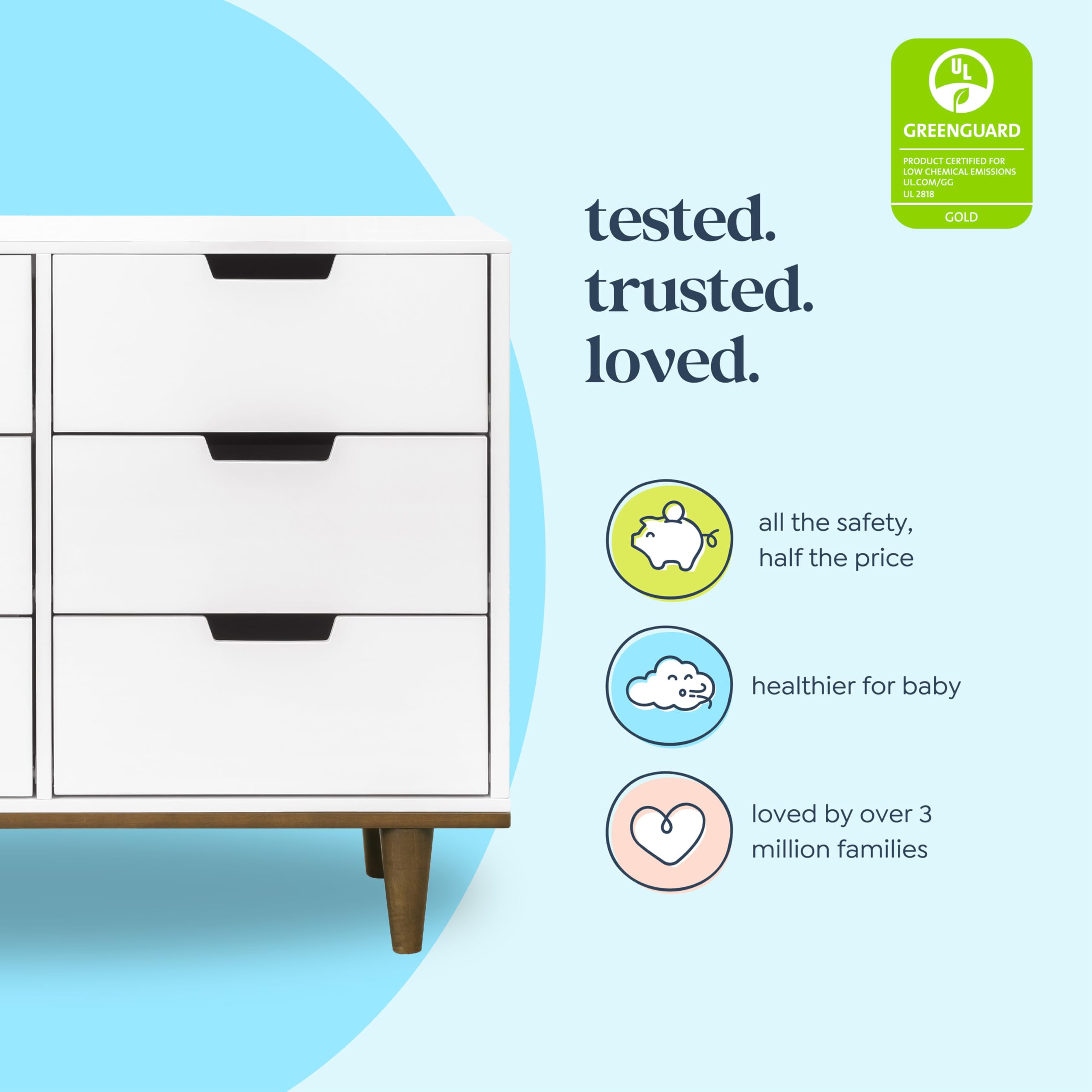 DaVinci Marley 6-Drawer Double Dresser in White & Natural - GREENGUARD Gold Certified for Nursery, Kids Room & Bedroom Storage Solution