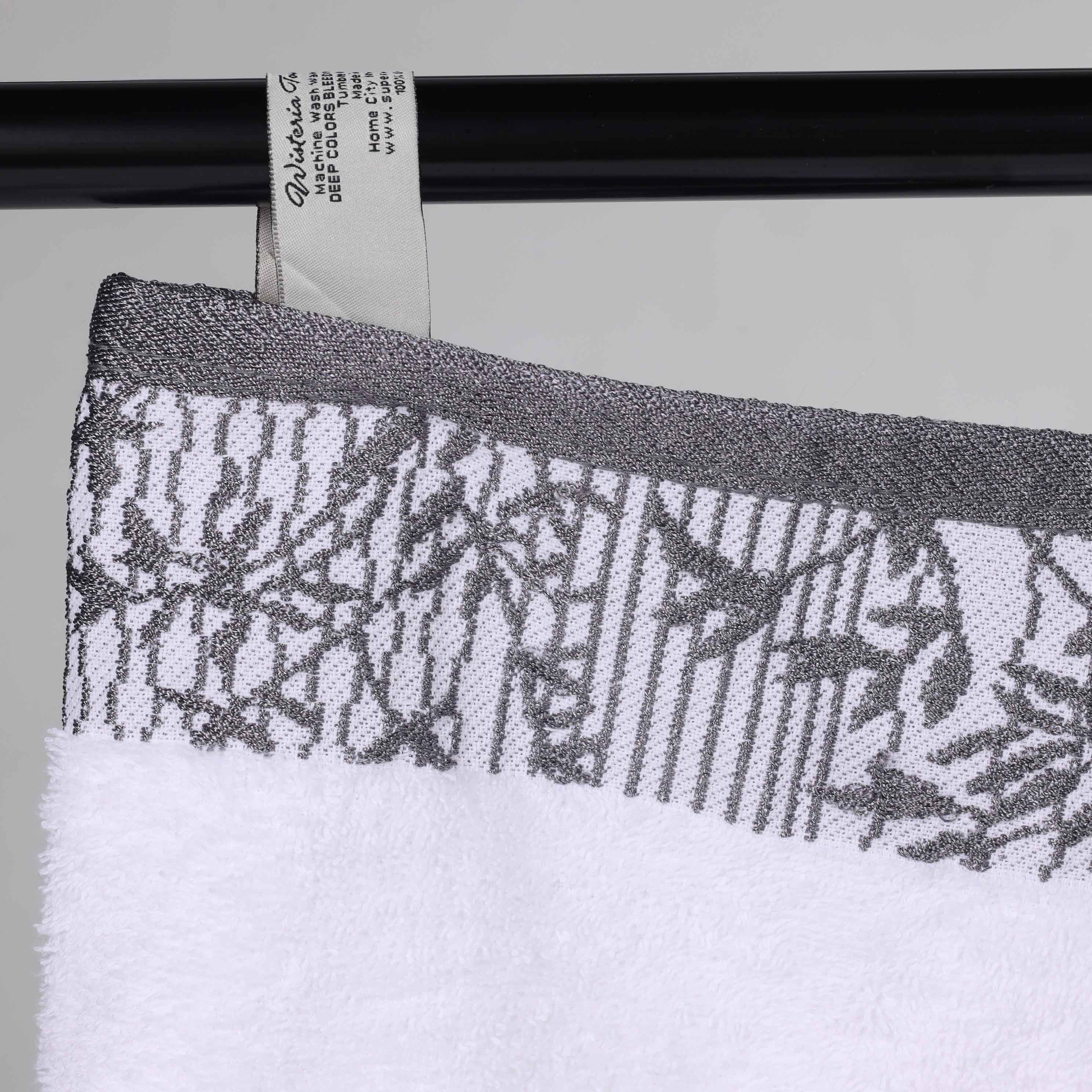 Premium Wisteria Cotton Floral Embroidered Jacquard Border Bath Towel Set of 2 - Soft Absorbent Luxury Towels for Spa, Bathroom & Guest Use
