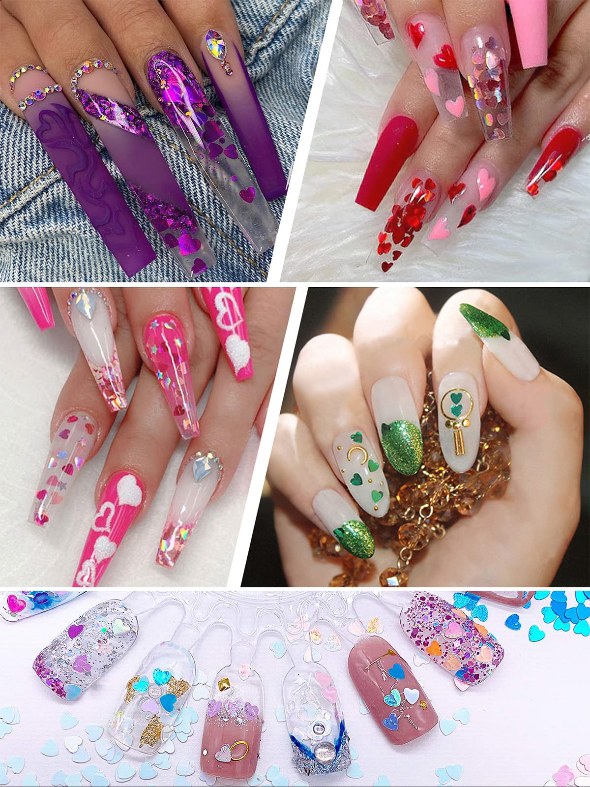 Holographic Heart Shaped Nail Glitter Sequins - Valentines Day Nail Art Decorations for Acrylic Nails, Face & Body Makeup - Perfect for Parties, Weddings, and Special Occasions