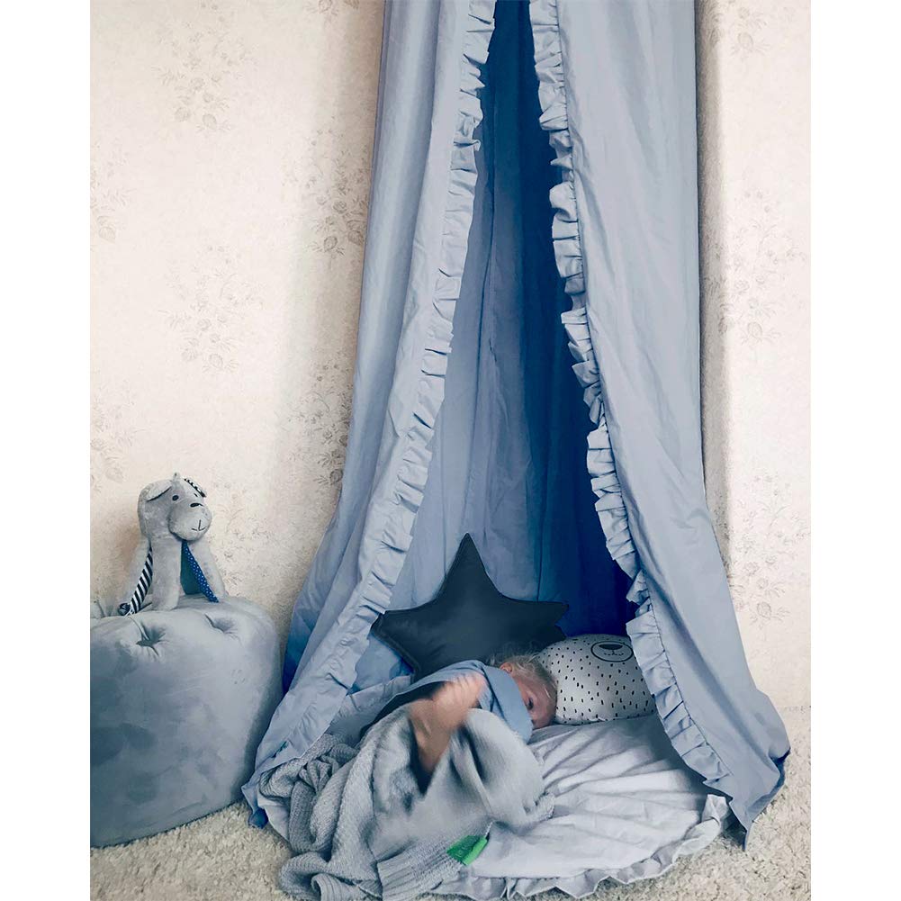 Bohemian Kids Bed Canopy with Frills - Hanging Play Tent for Reading Nook, Game Room & Nursery Decor (Blue) - Perfect for Bedrooms, Playrooms & Indoor Camping Adventures
