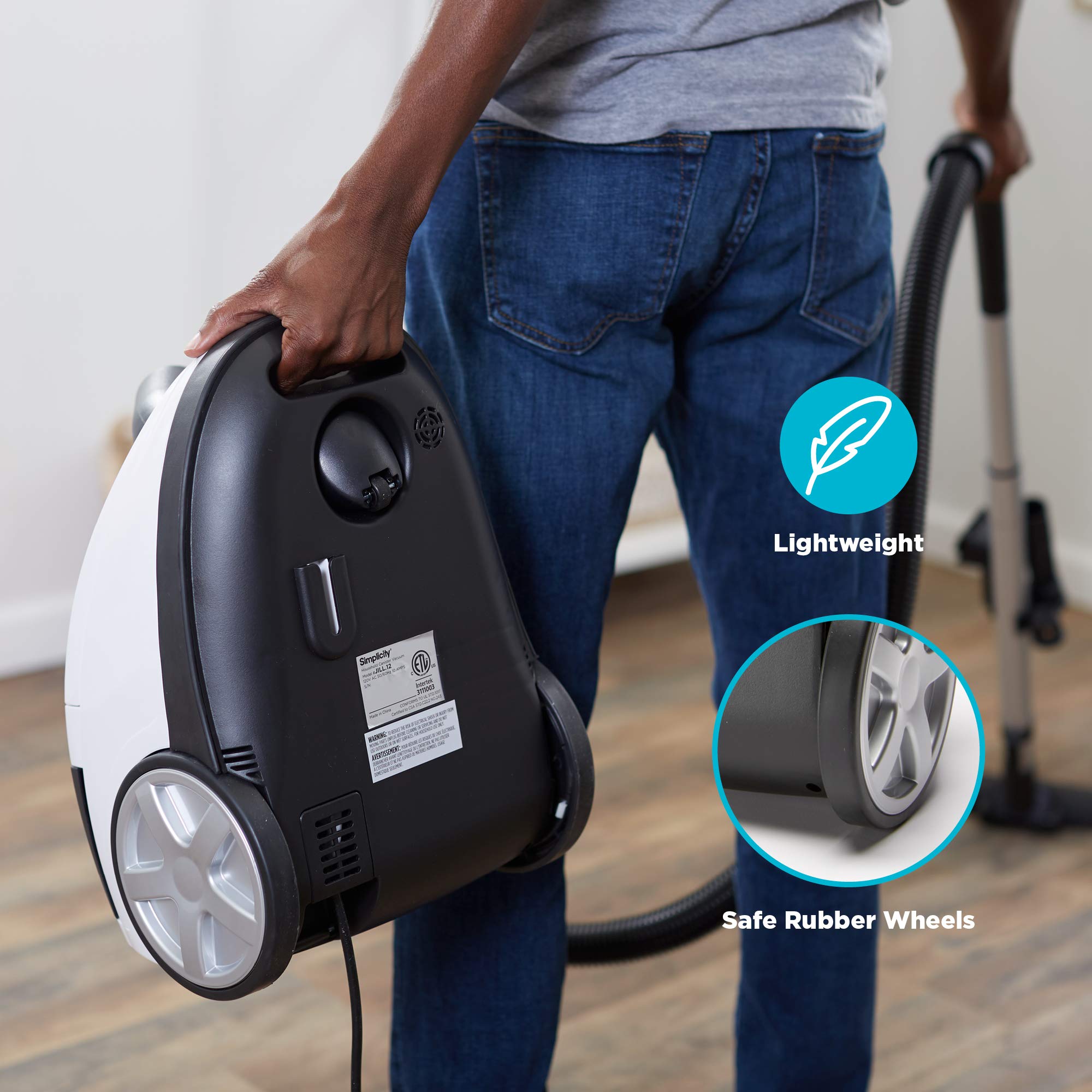 Simplicity Jill Compact Canister Vacuum Cleaner for Hardwood Floors & Rugs - HEPA Filtration, Bagged System - Perfect for Pet Hair, Dust & Allergen Removal in Homes & Apartments