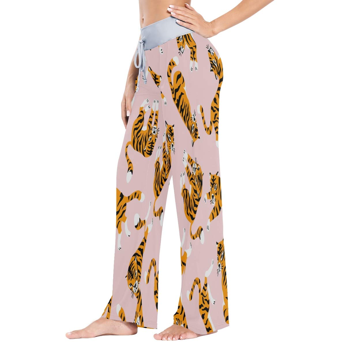 ALAZA Cute Tiger Print Pink Women's Pajama Lounge Pants - Soft Stretchy Wide Leg Sleepwear for Women - Perfect for Sleepovers, Relaxing at Home & Cozy Loungewear