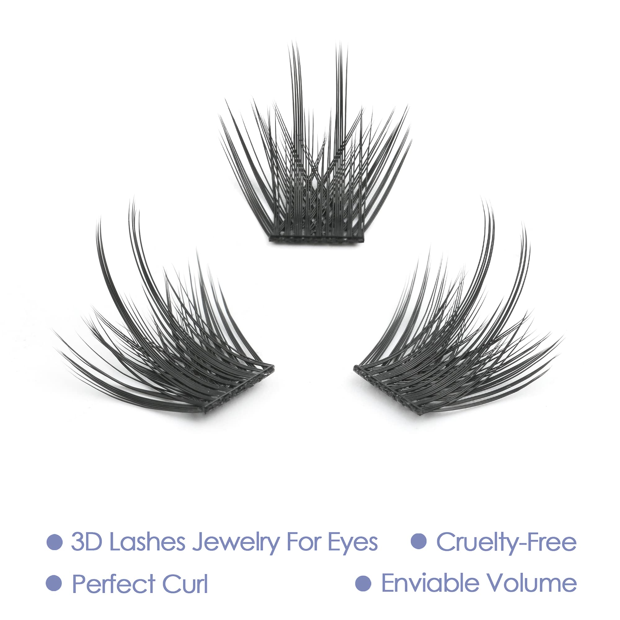 3D Effect DIY Eyelash Extension Kit - 12 Clusters Volume Lashes with Glue Bonded Band (10MM Diamonds, C Curl) for Natural Look & Home Salon Use | Perfect for Parties, Weddings & Special Occasions