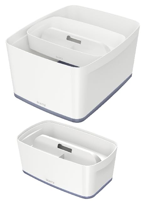 Leitz MyBox Organizer Tray with Handle - Small White Storage Container, Waterproof, BPA Free & Food Safe (53230001) - Perfect for Kitchen, Office & Bathroom Organization