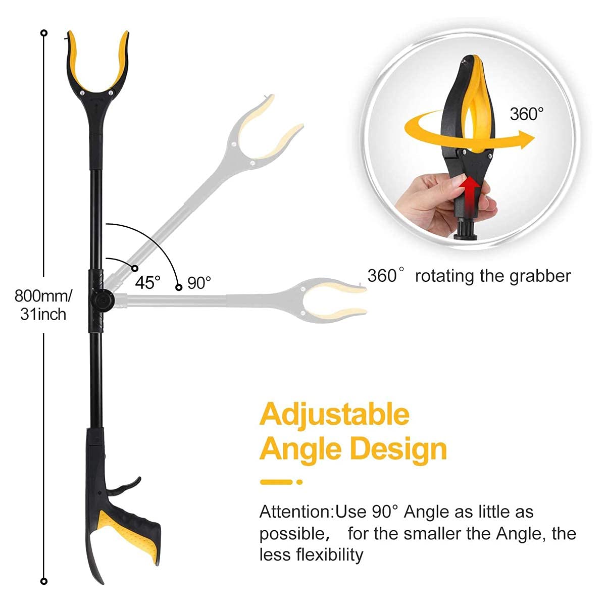 Litter Picker Grabber Tool - 90° Rotating Head & 32
