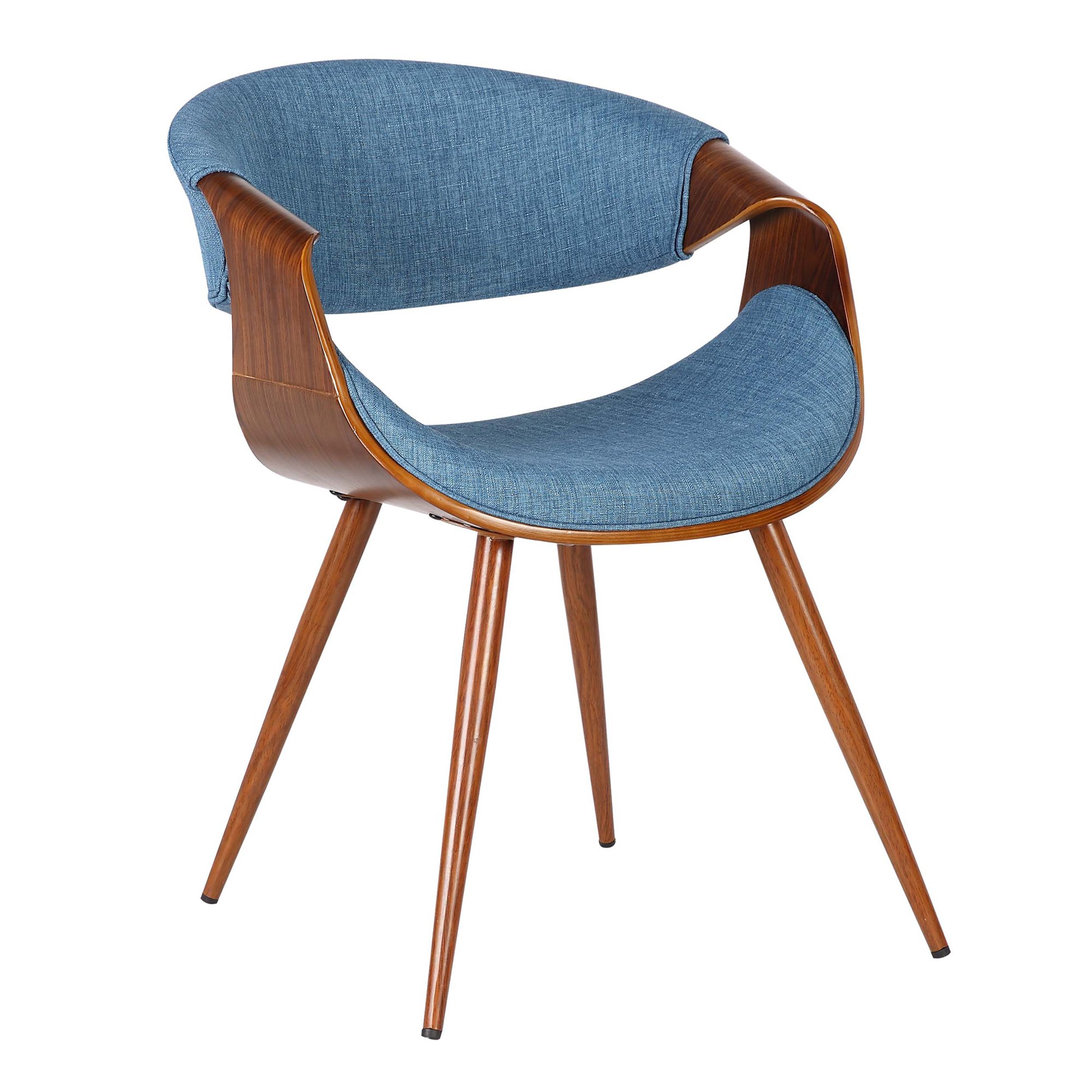 Armen Living Mid Century Modern Dining Chair - Blue Fabric Upholstery with Walnut Wood Finish - Perfect for Kitchen, Office Desk & Vanity - Comfortable Seating for Dining Rooms, Home Offices & Makeup Areas