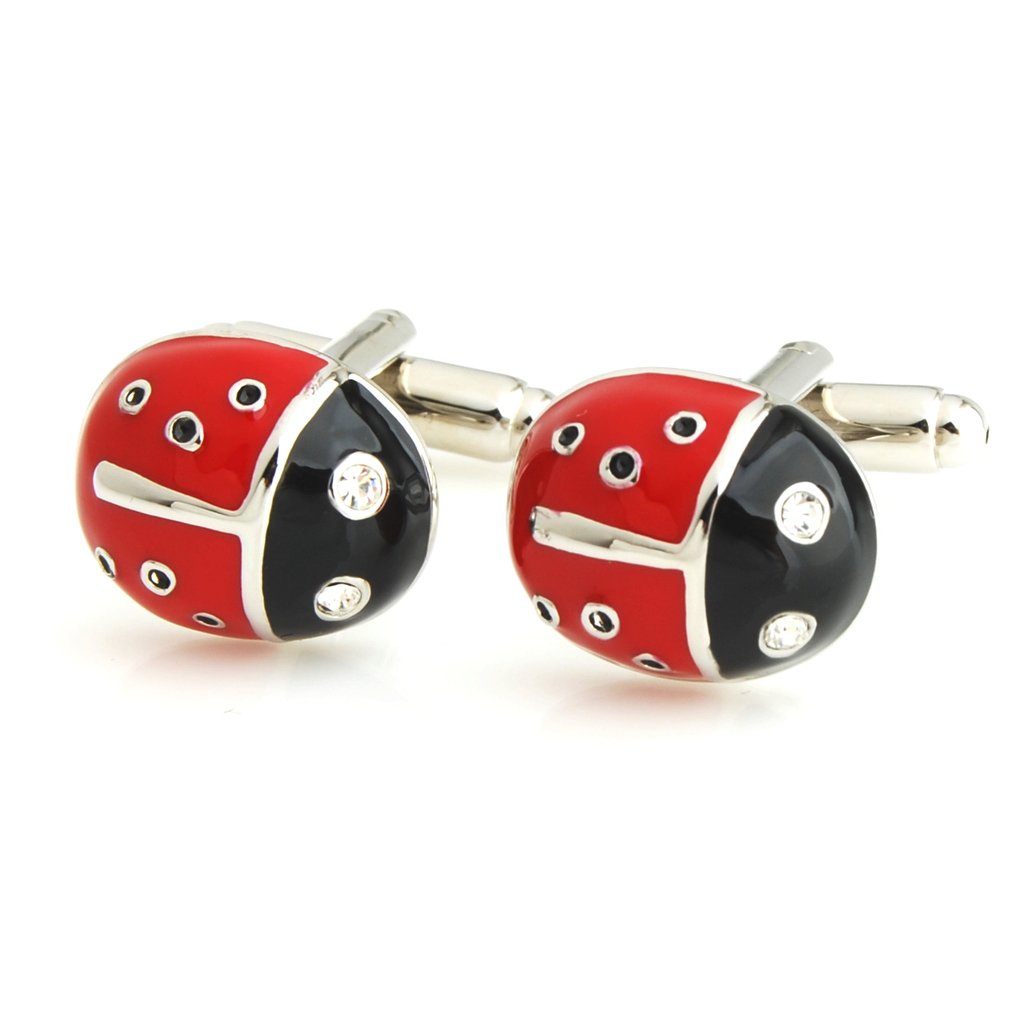 Stylish Men's Red & Black Enamel Ladybug Cufflinks - Elegant Dress Accessories for Formal Wear, Weddings & Business Attire